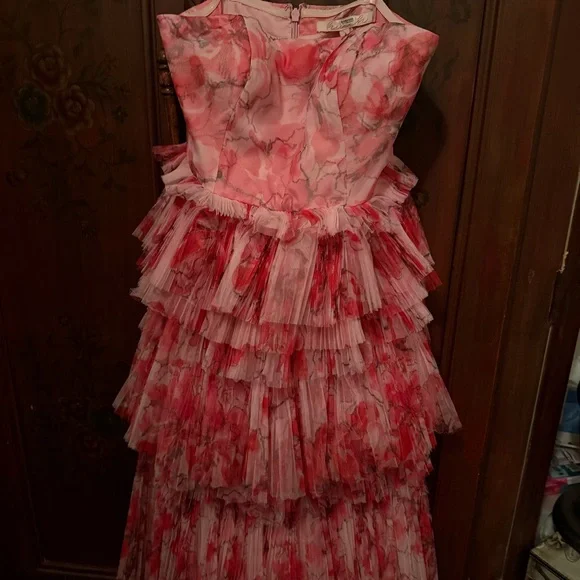 HUTCH Tulle Elegant Pink Strapless Tiered Dress